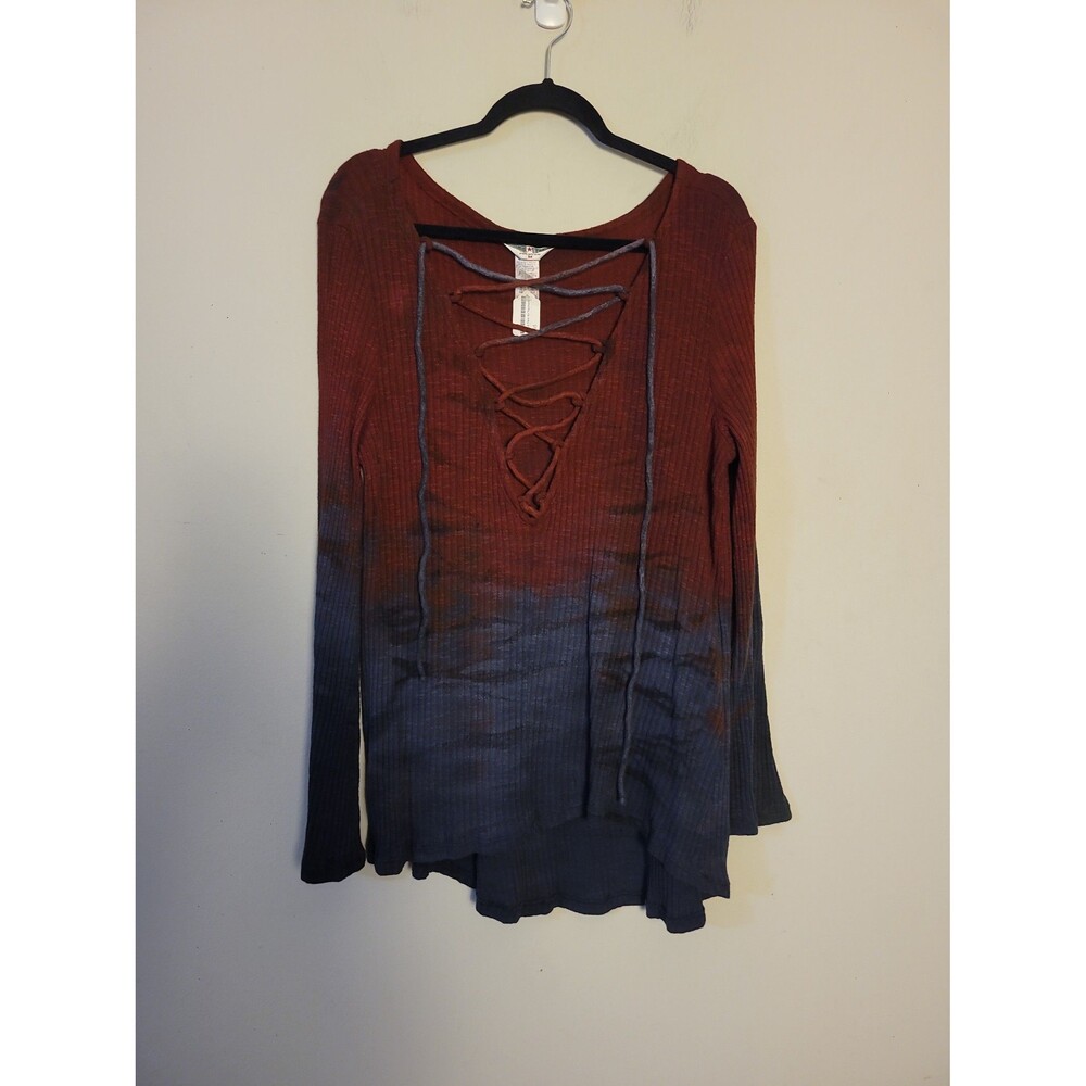 New Hard Tail Ribbed Lace Up Flare Sleeve Top Sz M Grunge